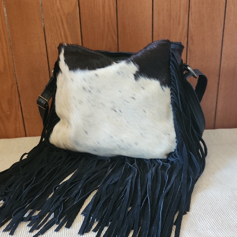 Black and White Fringe Shoulder Bag